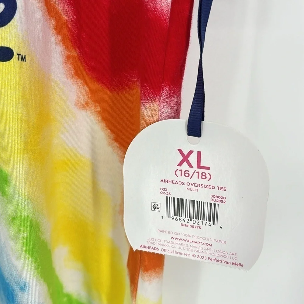 Justice x Airheads Rainbow Glitter Tie-Dye Short Sleeve Tee Girls Size XL NWT!